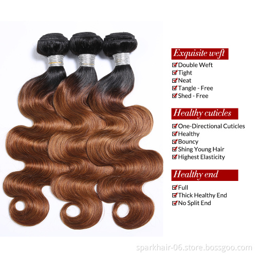 wholesale 3 Tone Ombre 1B 4/27/30 Remy Brazilian Straight body wave Hair Bundles with closure and frontal human wigs